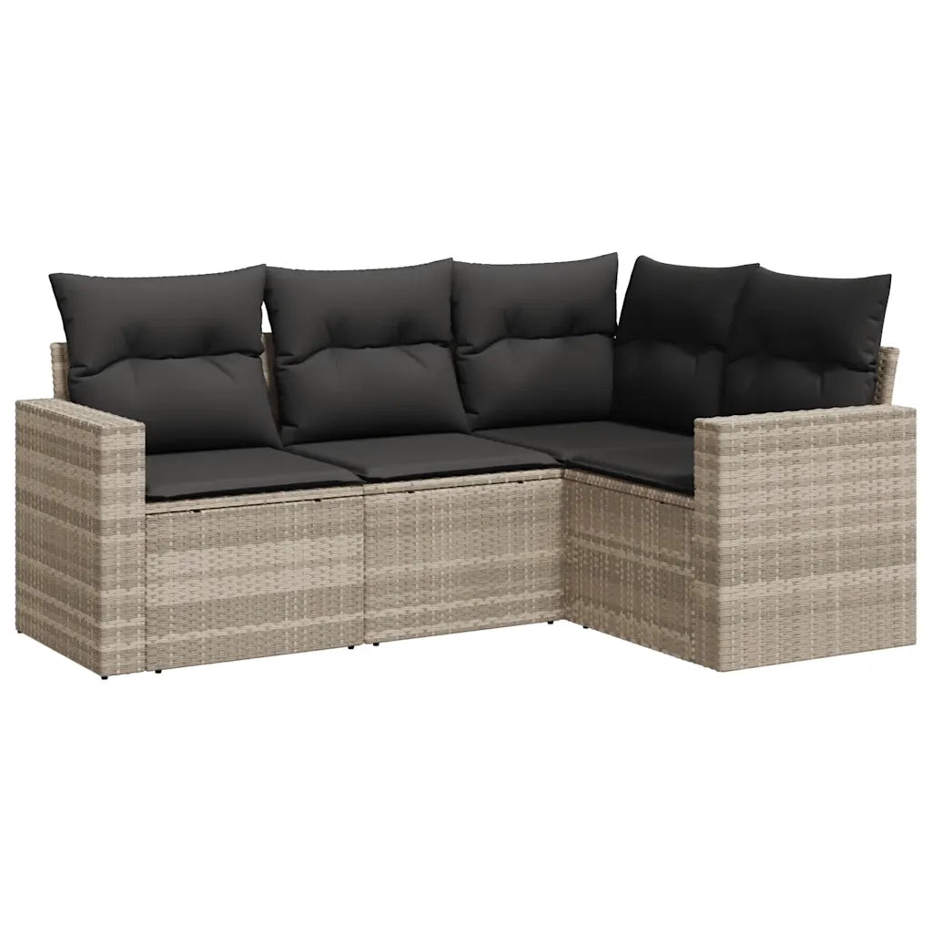 Set Divano da Giardino 4pz con Cuscini Grigio Chiaro Polyrattan