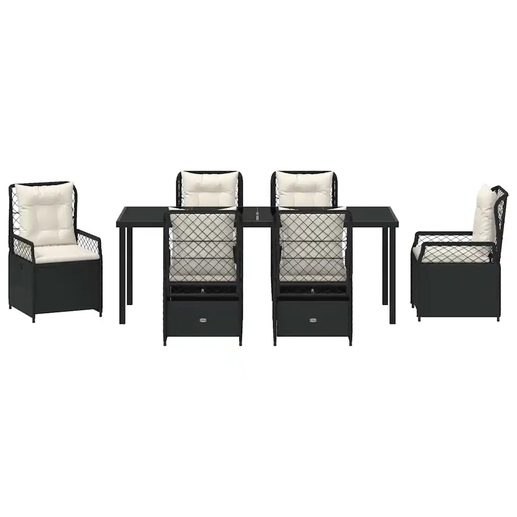 Set da Pranzo per Giardino 7 pcs Nero polyrattan 3380986