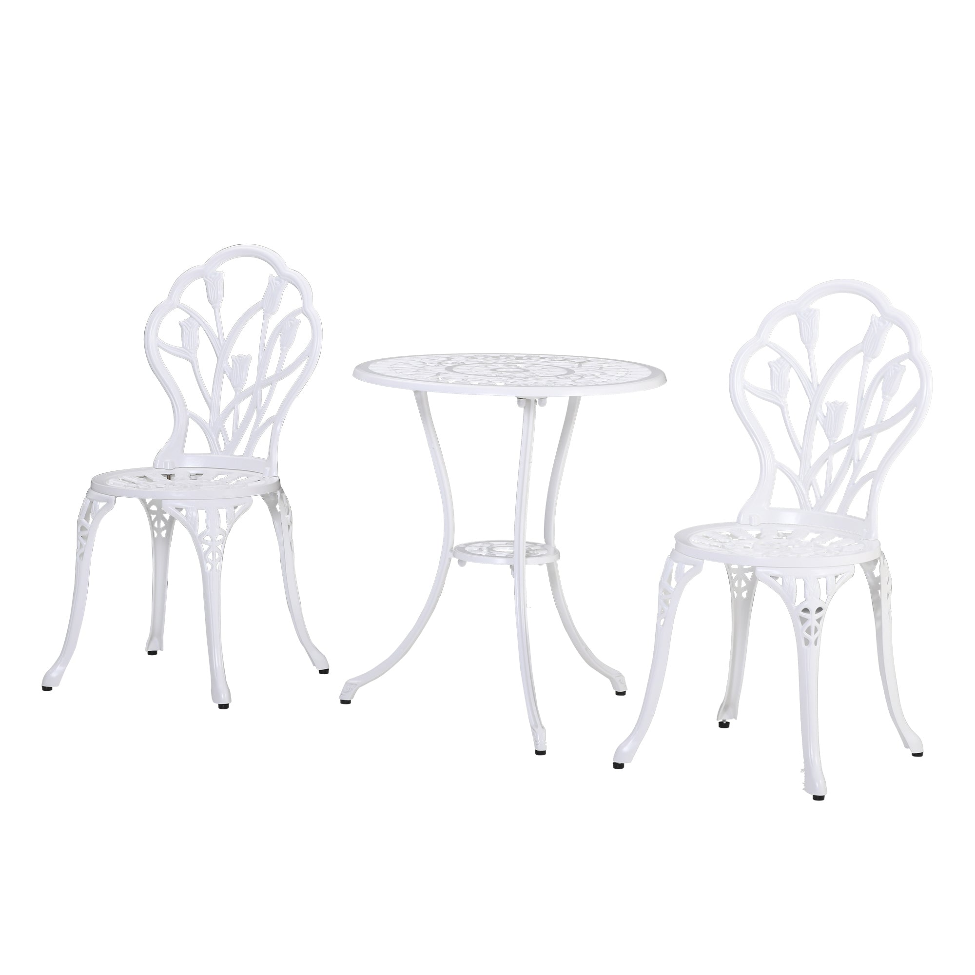 Set Tavolino e 2 Sedie da Giardino in Alluminio Bianco