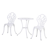 Set Tavolino e 2 Sedie da Giardino in Alluminio Bianco