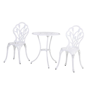 Set Tavolino e 2 Sedie da Giardino in Alluminio Bianco