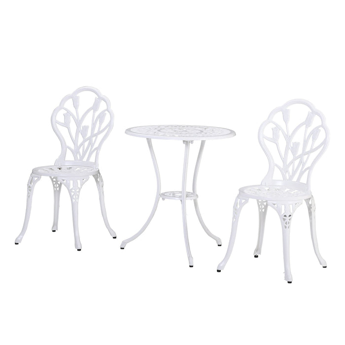 Set Tavolino e 2 Sedie da Giardino in Alluminio Bianco