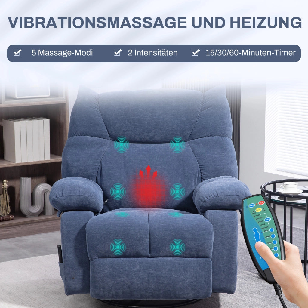 Poltrona relax massaggiante elettrica con riscaldamento reclinabile girevole ¨C Xylo ¨C blu 98x90x98cm
