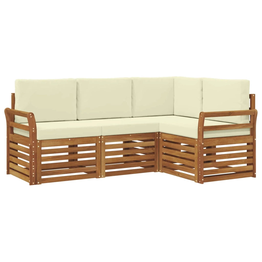 Set divani 4 pcs Naturale e Crema Legno di Acacia Massello