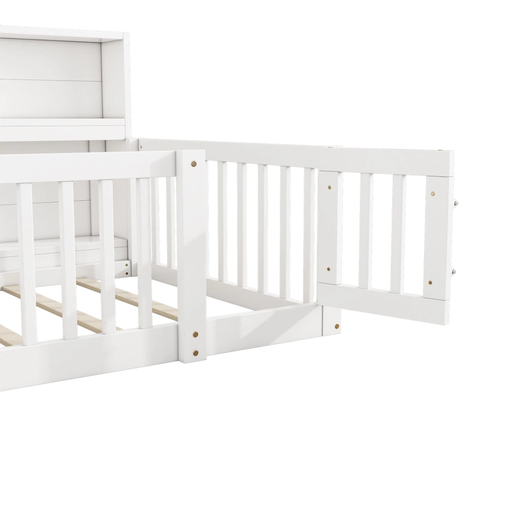 Letto a Divano 90×200 cm; letto singolo con vani portaoggetti; sponda di sicurezza; senza materasso; in pino e MDF; bianco