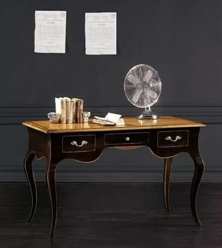 Scrivania luigi xv elegante laccata nera piano naturale 150x75x80 - Mobili 2G