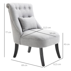 Poltrona relax imbottita in lino grigio, stile vintage, 52,5x69x77 cm