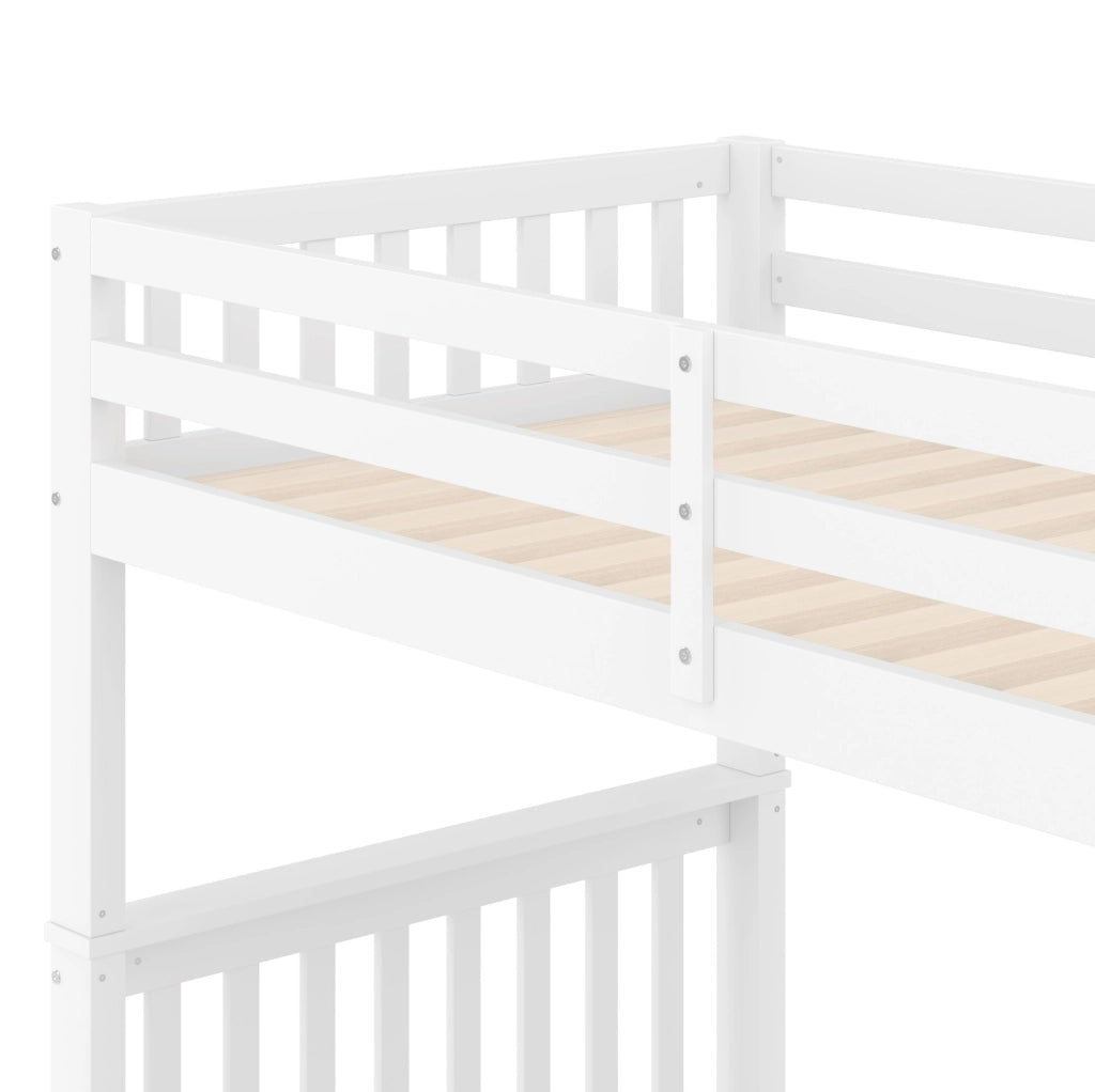 Letto a castello 90x200 cm con scala contenitore; 2 cassetti; sponde alte; bianco