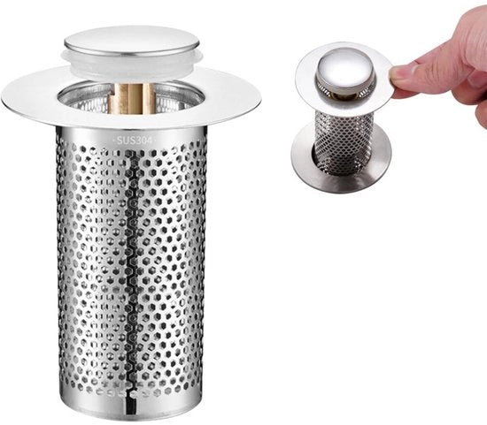 Blocco di scarico - Filtro per scarico - Design - 8 x 5,5 cm - Filtro rimovibile - Adatto per cucina e bagno