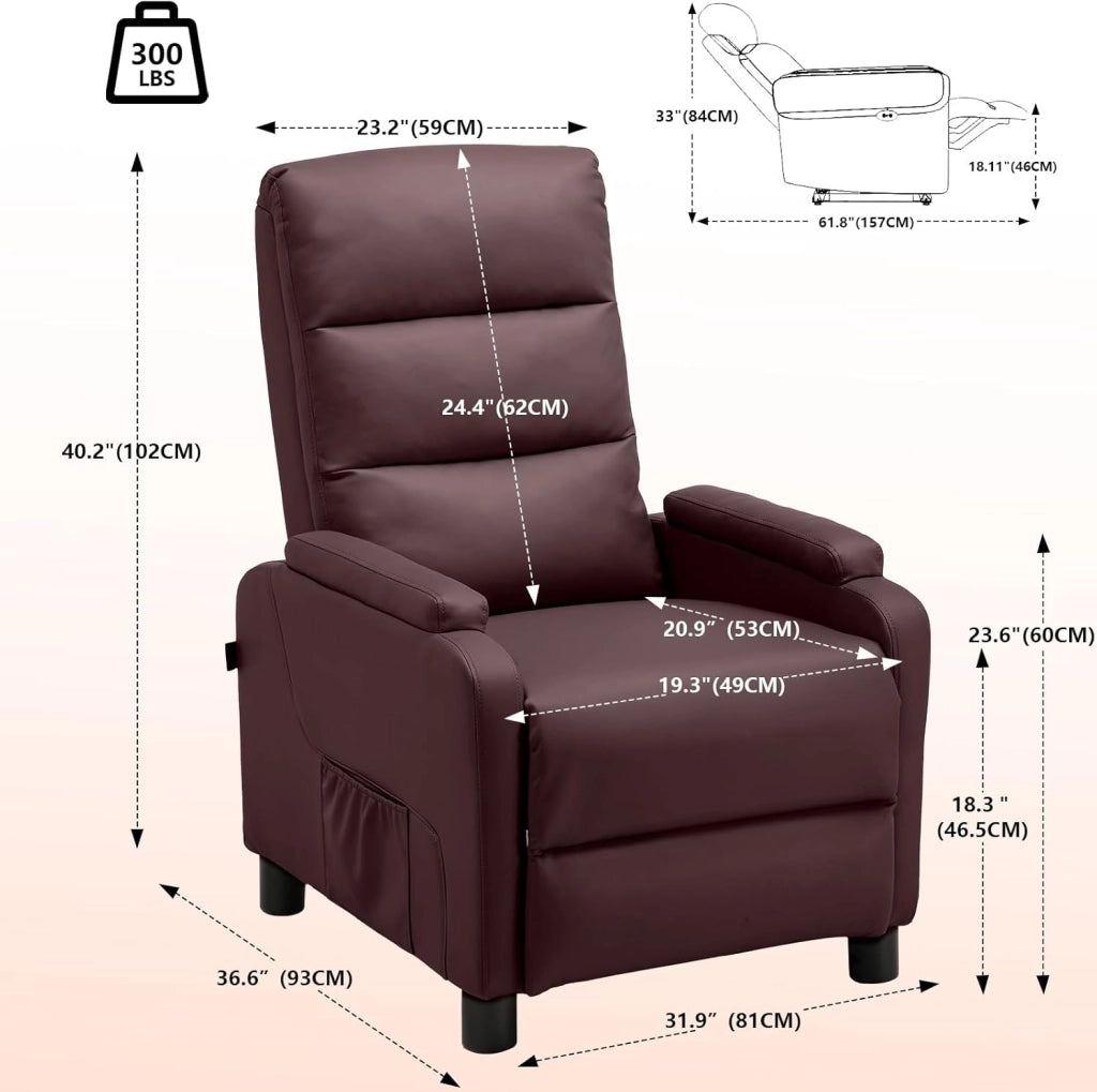 Poltrona relax con poltrona reclinabile con funzione reclinabile, cuscino in piuma con poggiapiedi, poltrona singola, soggiorno, camera da letto, home cinema, colore: marrone