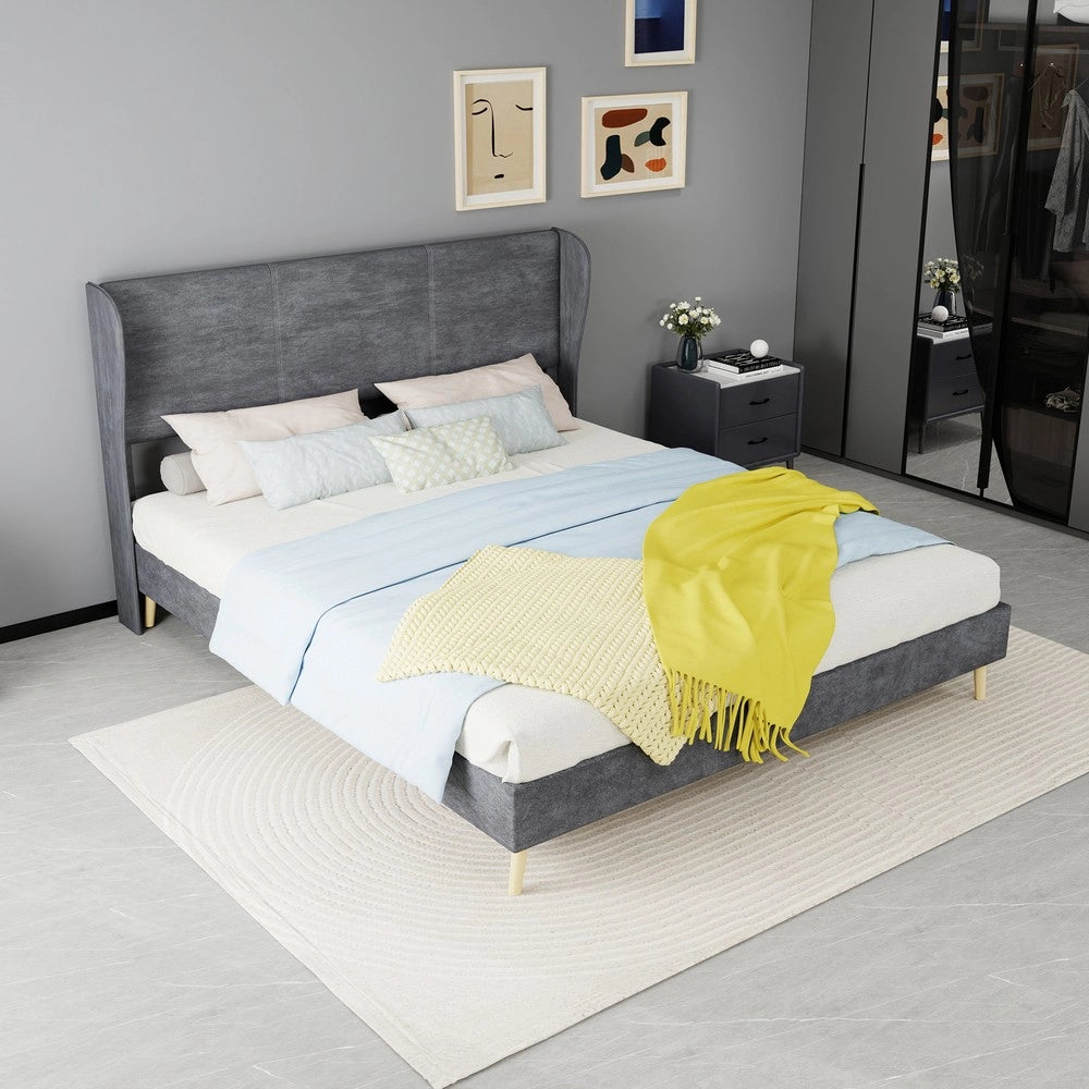 Letto Imbottito con Testiera Morbida ¨C MINIMAL ¨C Grigio, 160x200, con Materasso