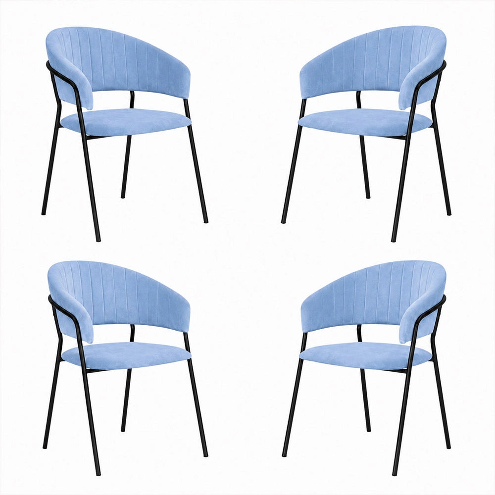 Sedie da sala da pranzo set da 4 Aurelia in velluto celeste con gambe nere