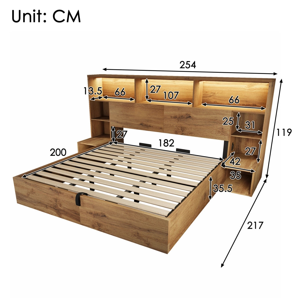 DESMIU Letto contenitore letto matrimoniale con LED regolabile, USB e Type-C, 180 × 200 cm, senza materasso