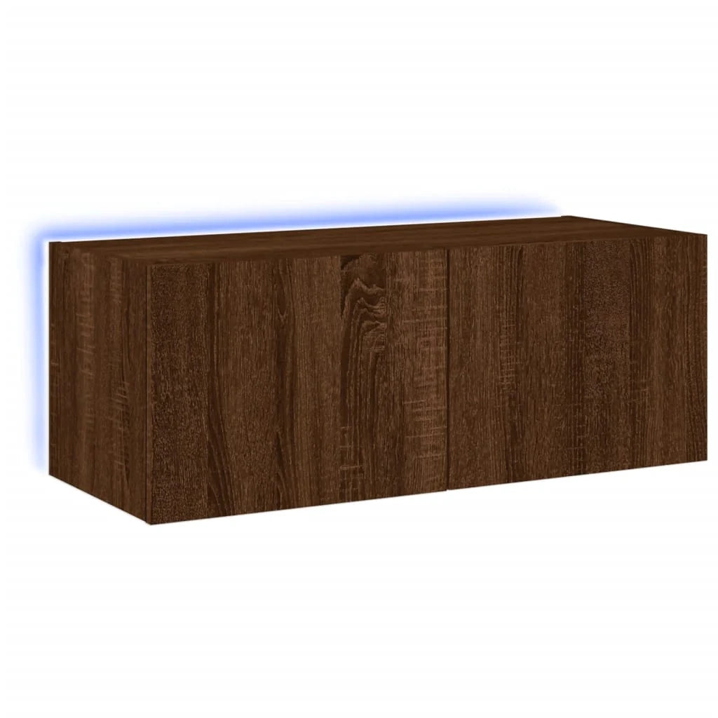 Mobile TV multimediale scaffale TV credenza mobile TV sala da pranzo soggiorno camera da letto montaggio a parete con luci LED rovere 80 x 35 x 31 cm marrone 02_0027963