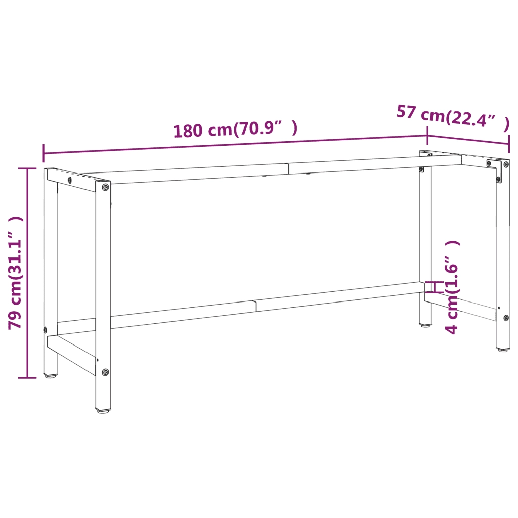 Telaio Banco da Lavoro Nero e Rosso Opaco 180x57x79 cm Metallo 151457