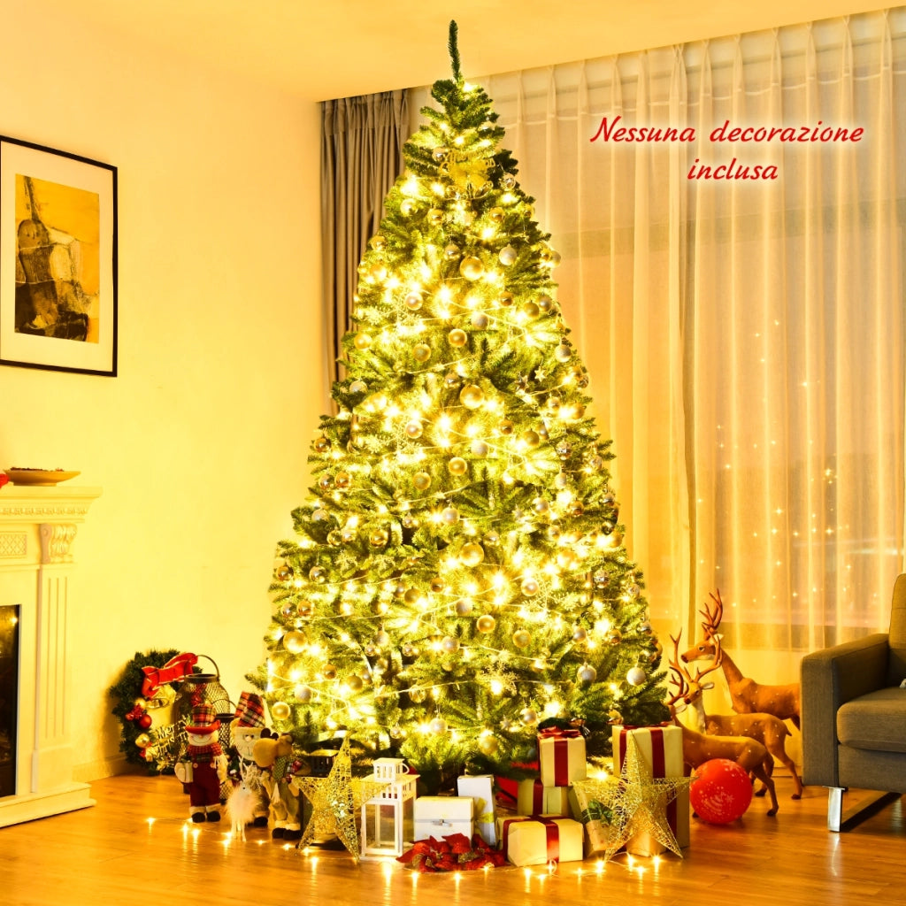 Albero di Natale 275 cm non illuminato, Abete artificiale con base pieghevole di metallo, Verde