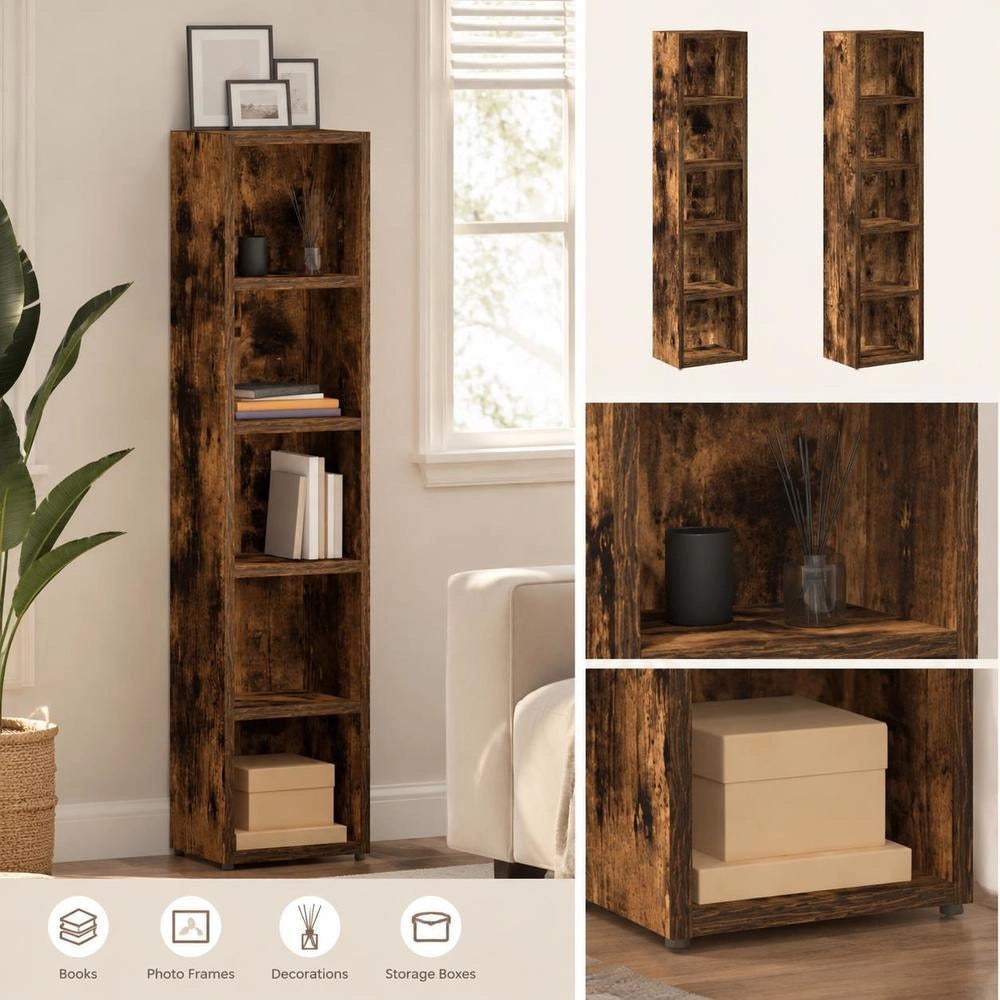 CD Shelves, 2 Pieces, Smoked Oak, 21x16x93.5 Cm, Engineered Wood.