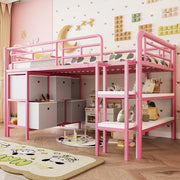 Letto a Soppalco per Bambini con Cassetti e Ripiani ¨C MINIMAL ¨C Metallo Rosa 90x200