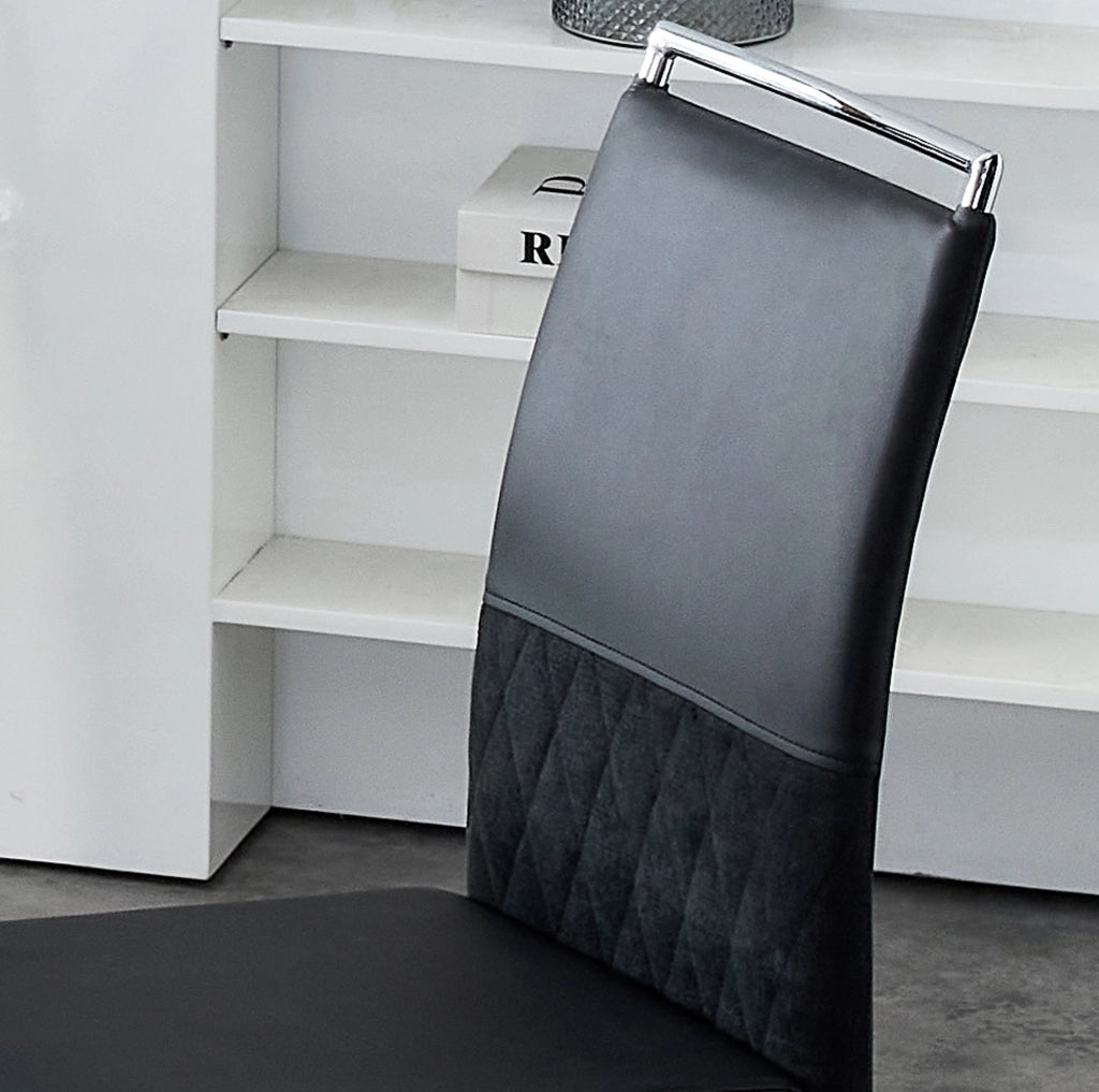 Sedia da pranzo nera in metallo con schienale ergonomico imbottito