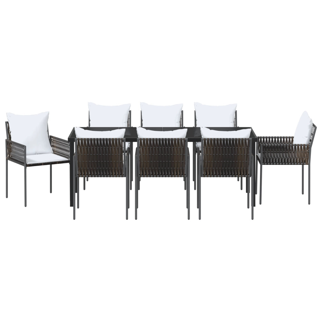 Set da Pranzo da Giardino da 9 Pezzi con Cuscini Marrone in Rattan Polimerico