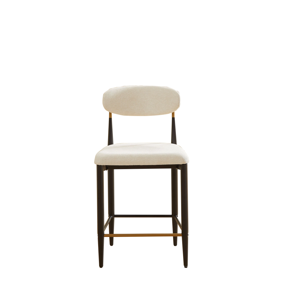 Sgabello da bar con Schienale Ergonomico, Poggiapiedi e Piedini Regolabili, in Tessuto Beige