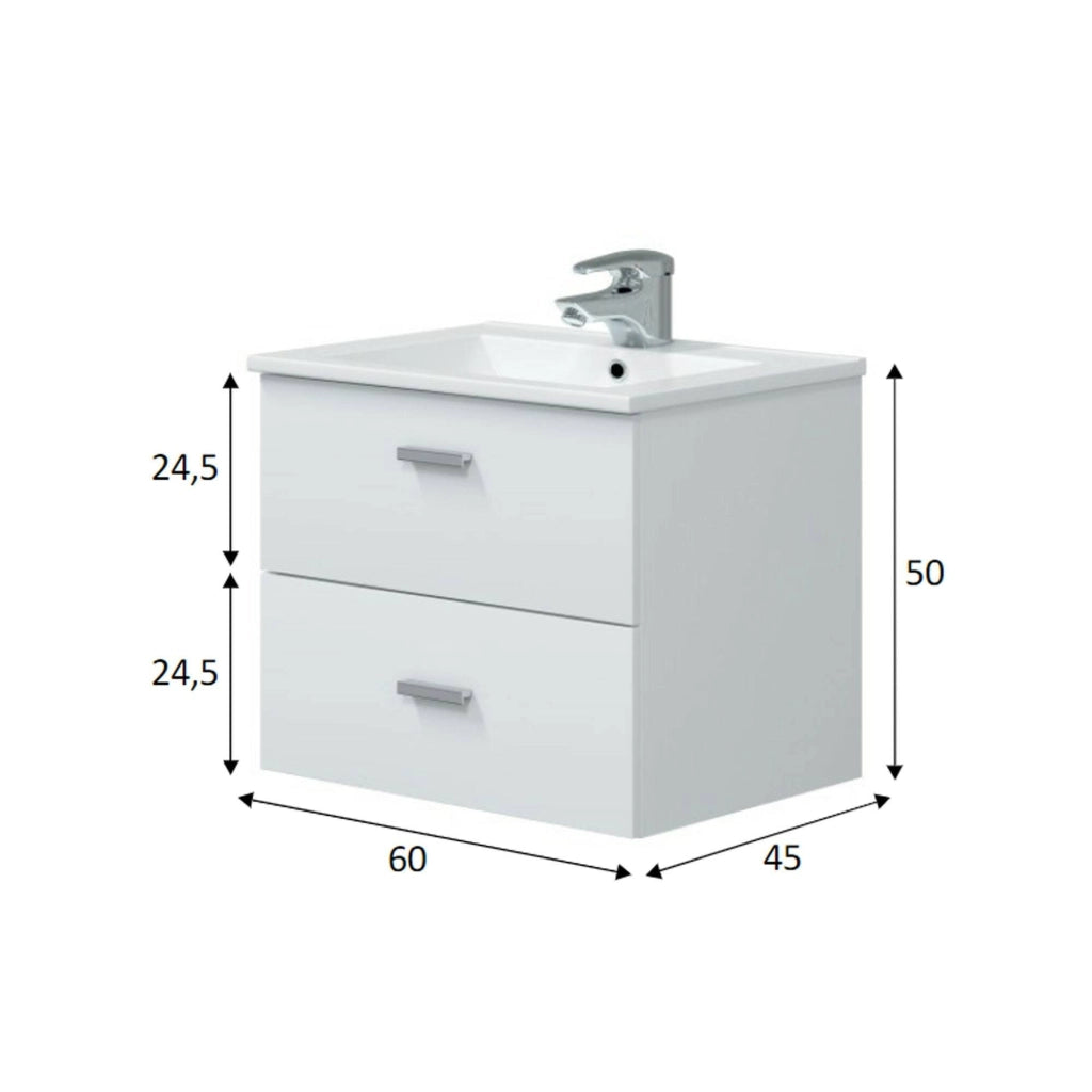 Mobile sottolavabo Doksuri, Mobiletto da bagno, Contenitore porta lavabo, Armadio per lavandino, 60x45 h50 cm, Bianco lucido