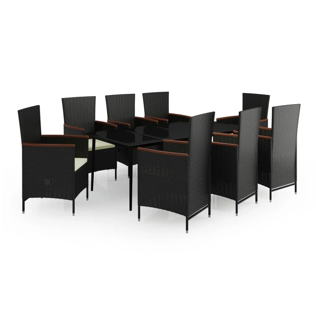 Set da Pranzo da Giardino 9 pz con Cuscini Nero 3099448