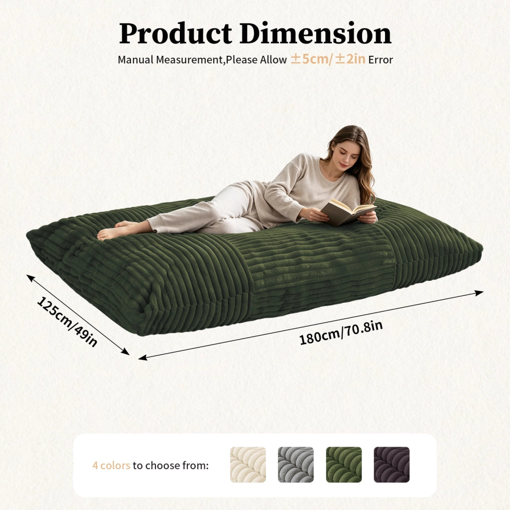 Pouf trasformabile con seduta, divano e letto in velluto a coste morbido, imbottitura in memory foam, verde