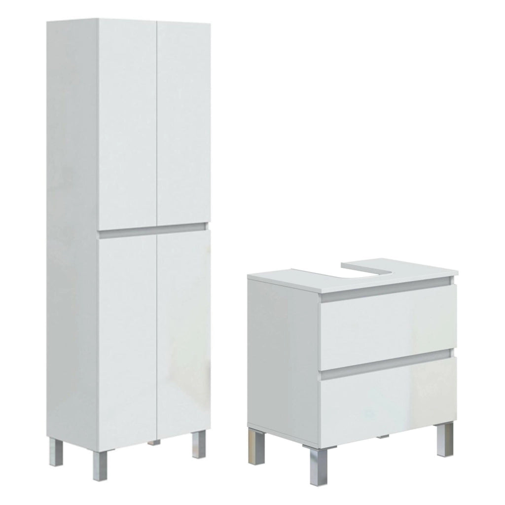 Capurso, set Mobili Bagno 2 Cassetti, Bianco Lucido