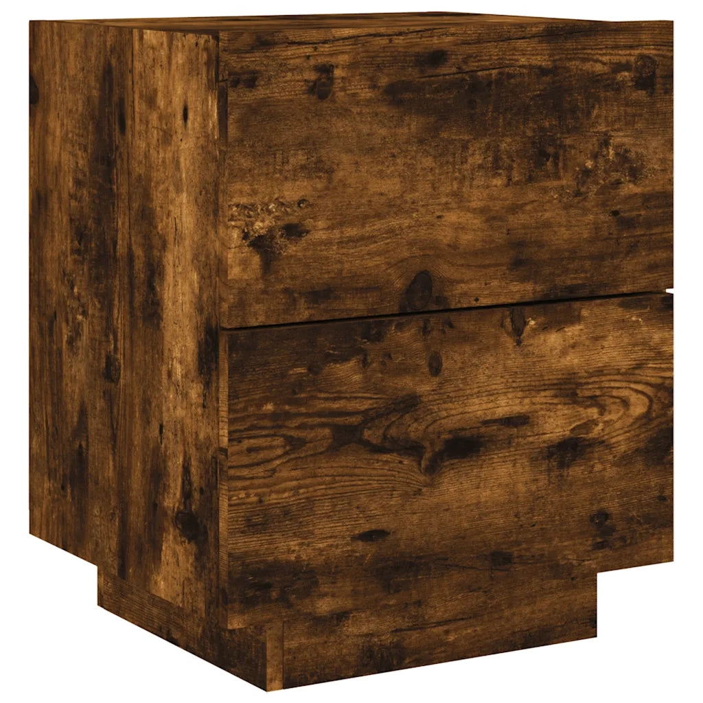 Comodino con Luci LED Rovere Fumo in Legno Multistrato 836743