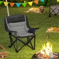 Sedia da Campeggio Pieghevole con 2 Portabicchieri e Tasche Laterali, 99x71x103 cm, Grigio e Nero