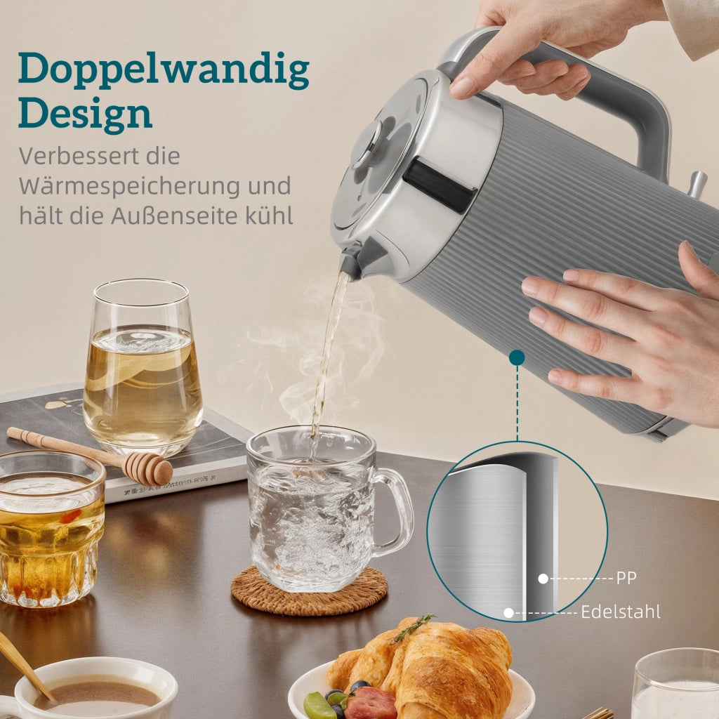Set Colazione Elettrico Bollitore 1,7L 2200W e Tostapane 4 Fette ¨C Xylo ¨C Grigio