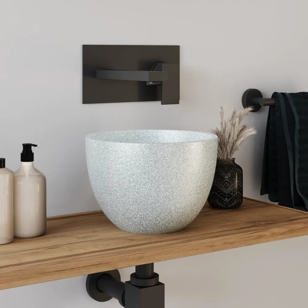 Lavabo da appoggio tondo in microcemento 22,5x15,5 cm bianco | Sevan