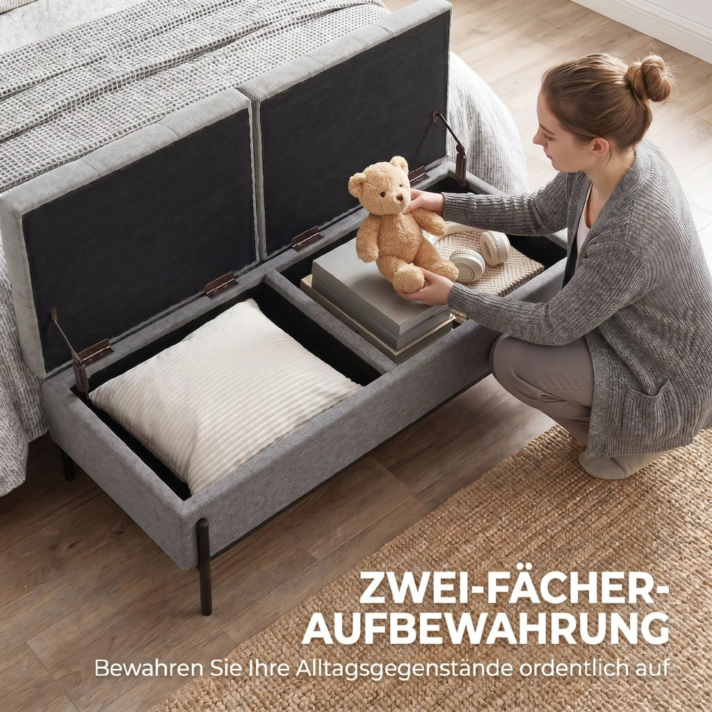 Letto Panca con Contenitore e Seduta Imbottita ¨C Zephmum ¨C Grigio Tessuto 117x50x44 cm