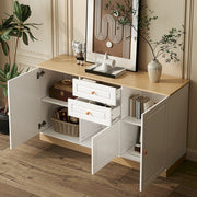OKWISH Credenza Contenitore con 3 Ante, 2 Cassetti e Ripiani Regolabili, per Soggiorno e Sala da Pranzo, 135,5×39×76 cm