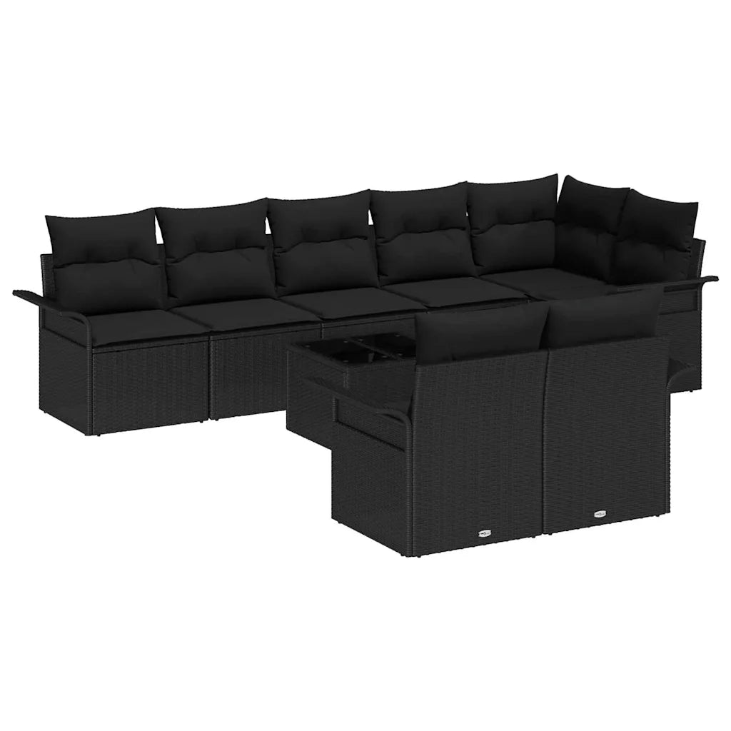 Set Divano da Giardino con archiviazione 9 pcs Nero polyrattan 3354092