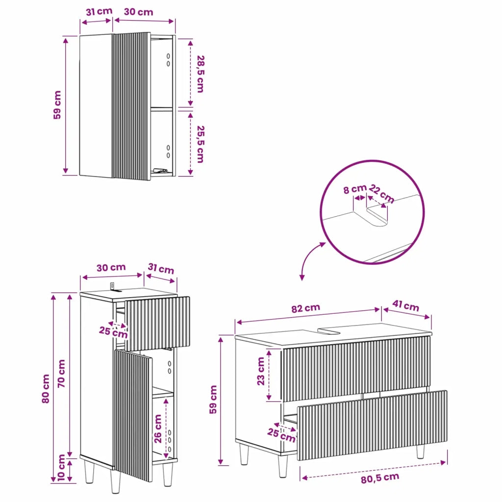 Set di armadietti da bagno in 3 pezzi ARNHEM Legno antico 3417772