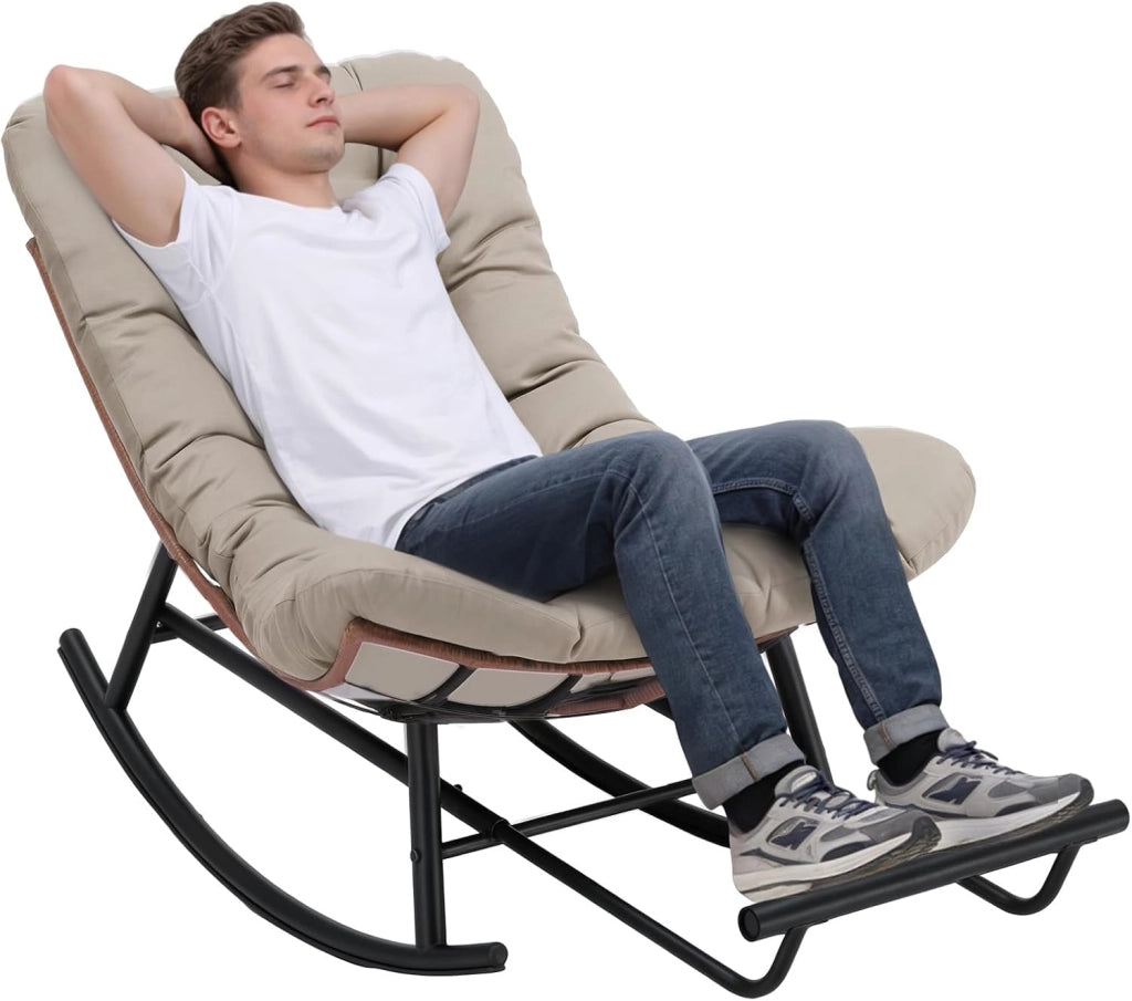 Sedia a dondolo grande con cuscino extra spesso, comoda seduta lounge per interni ed esterni, soggiorno, terrazza, giardino, veranda (marrone chiaro)