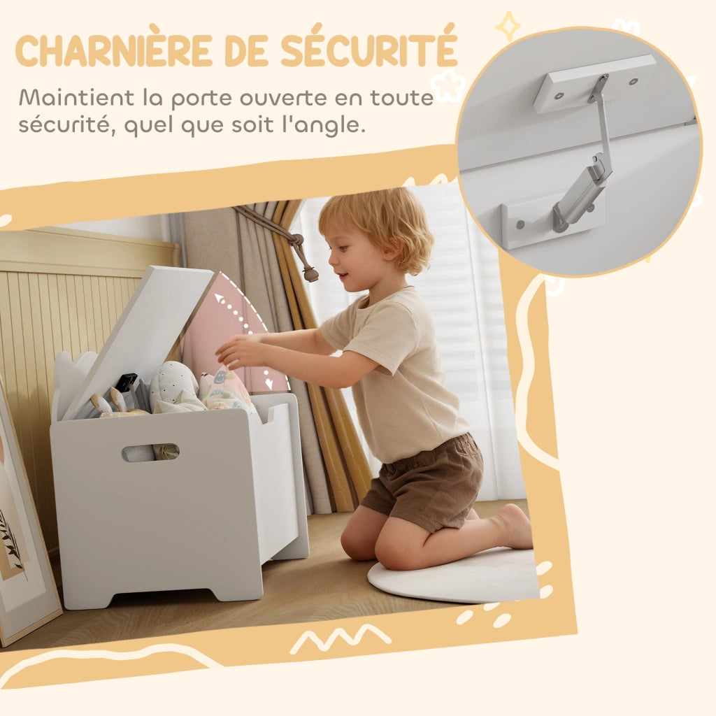 Cassa giocattoli per bambini con coperchio ¨C zephmum ¨C forma orso, bianco, 60x38x48 cm