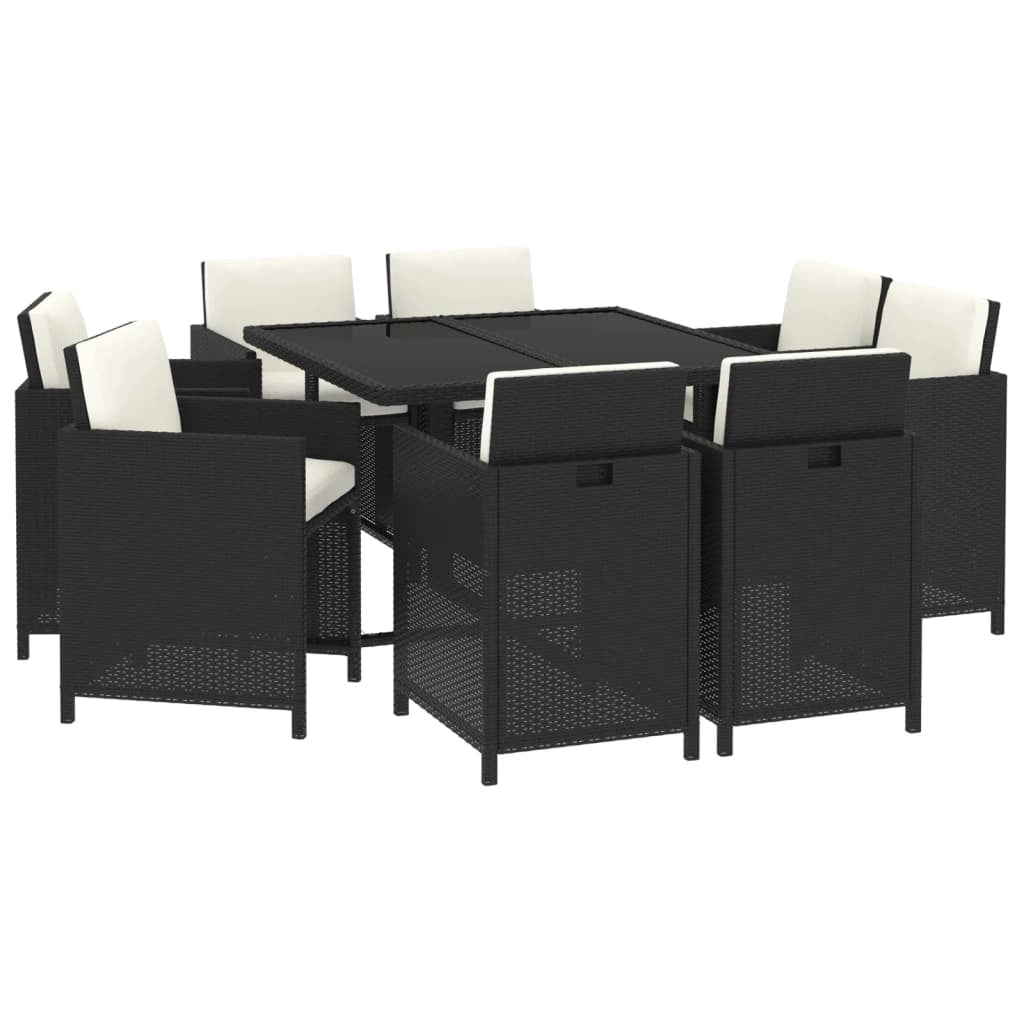 Set da pranzo in resina intrecciata nera da 9 pezzi con cuscini salotto da giardino e mobili da sala da pranzo 02_0014919