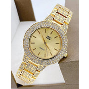 Trade Shop - Orologio Polso Zcc Donna Quarzo Acciaio Moda Brillantinato Dorato Fondo Oro -