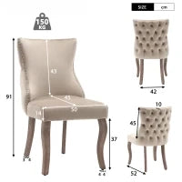 Set di 2 Sedie Moderne in Velluto con Dettagli Bottoni e Rivetti in Metallo, Gambe in Legno, 50x52x91 cm, Beige