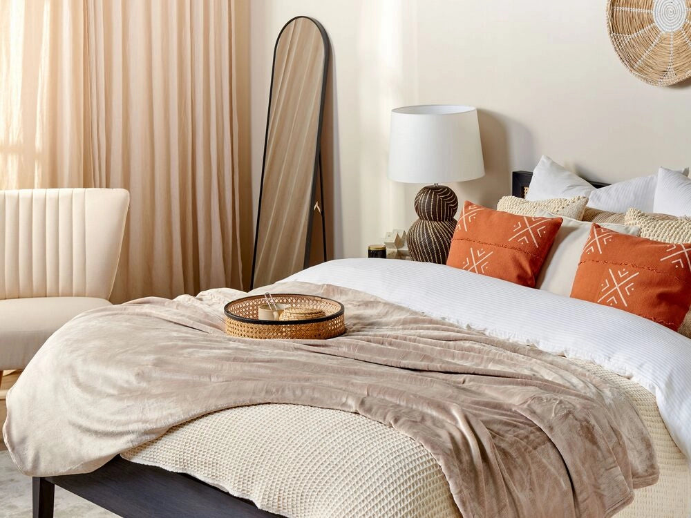 Coperta plaid in poliestere beige 150 x 200 cm morbido durevole letto divano soggiorno stile classico