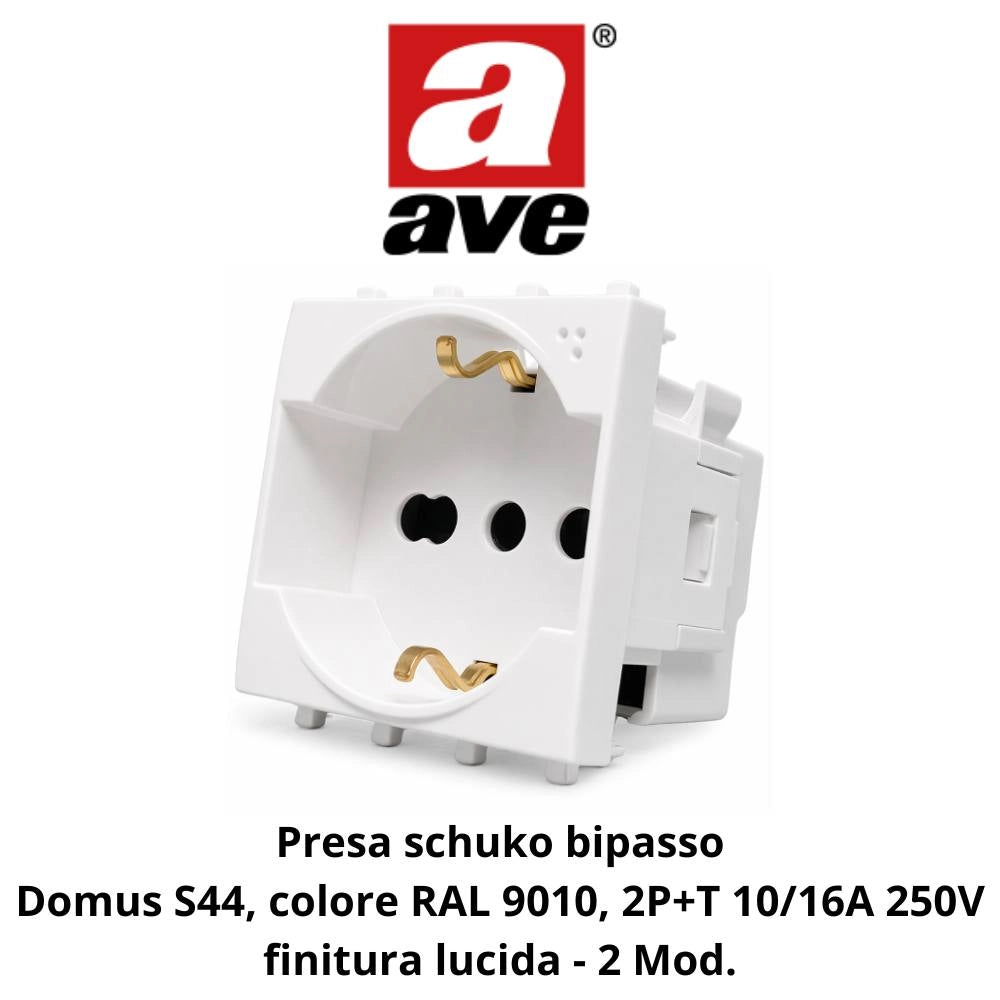 Presa schuko bipasso universale ave domus s44 bianco lucido