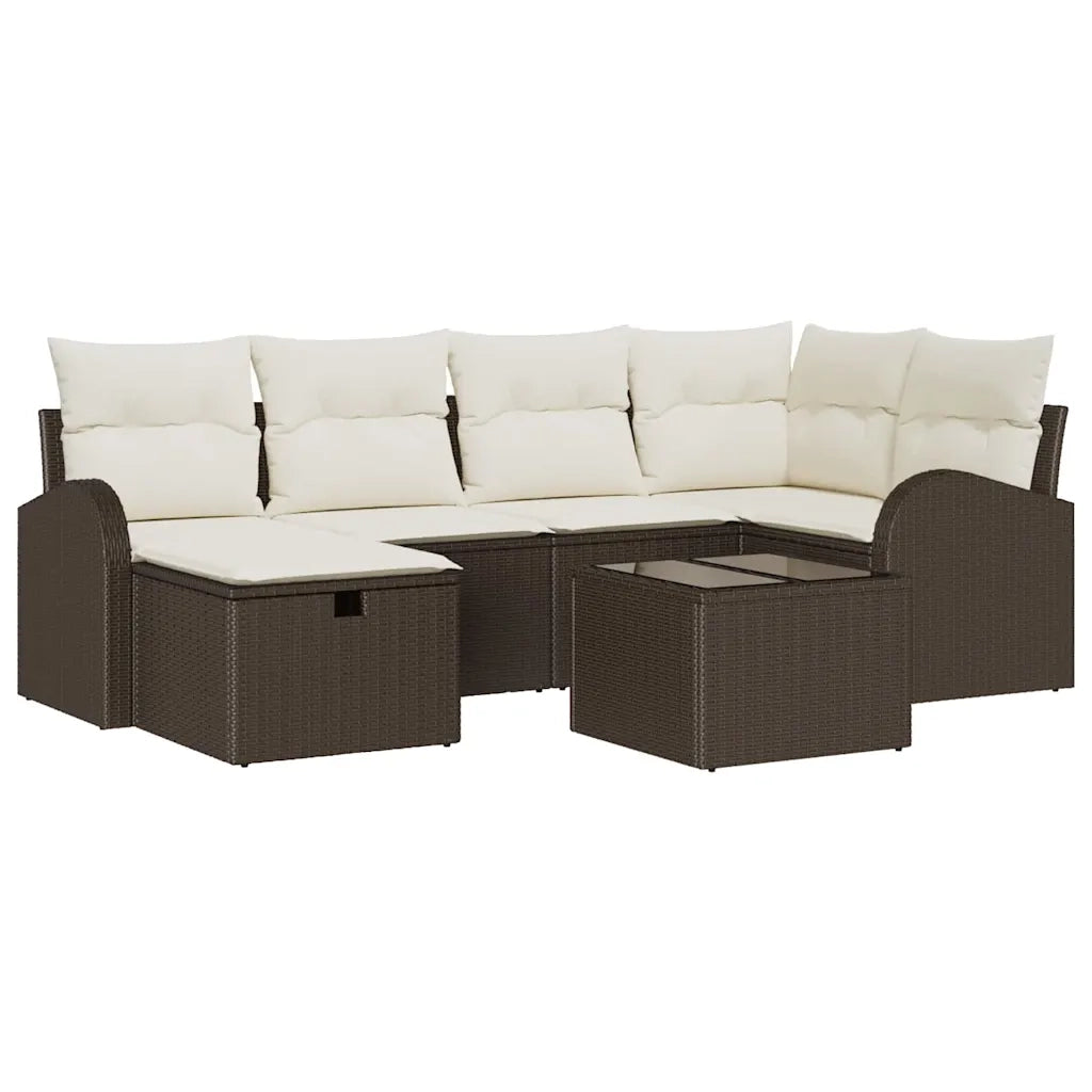 Set Divano da Giardino con cuscino 7 pcs Marrone Poly Rattan
