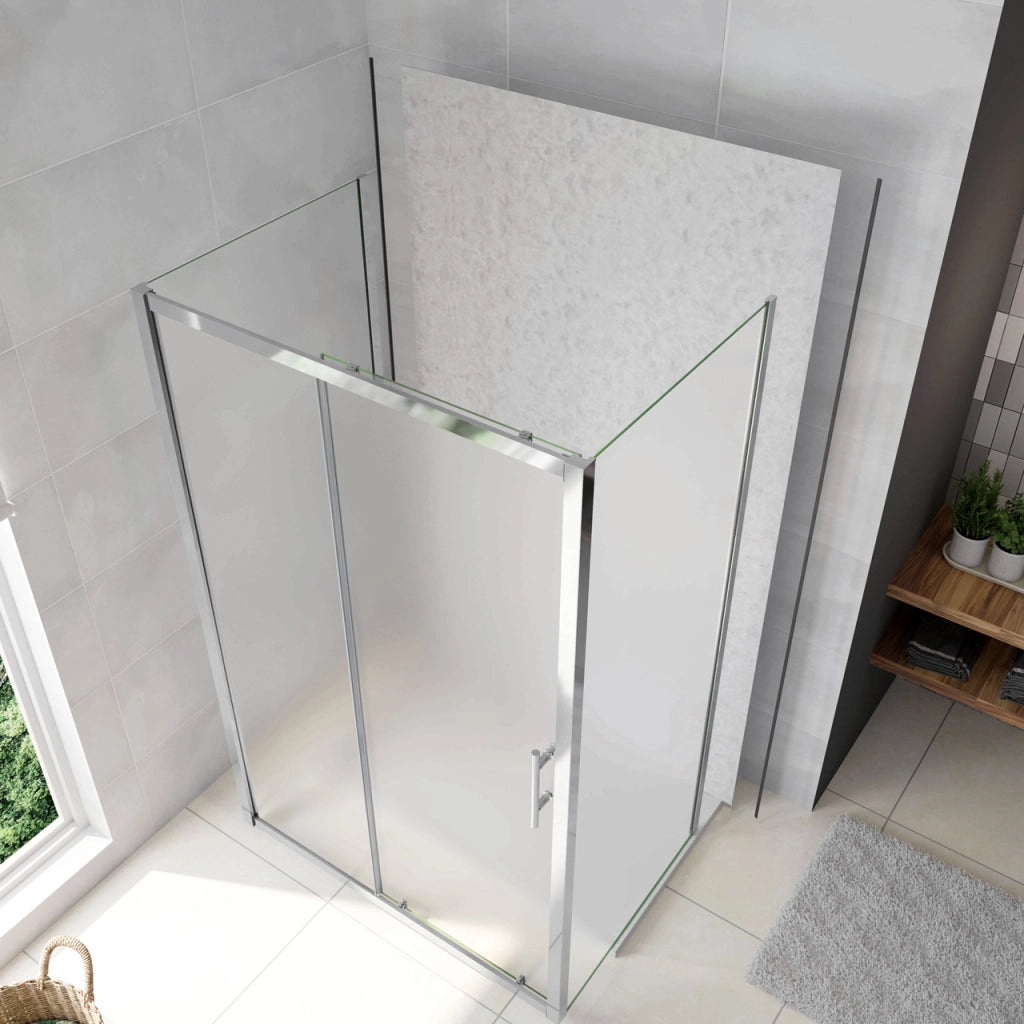 H.185 cm Box Doccia a Tre Lati Porta Scorrevole con 2 Parete Fissa Vetro Temperato 5 mm Satinato Opaco 120x80x80 cm