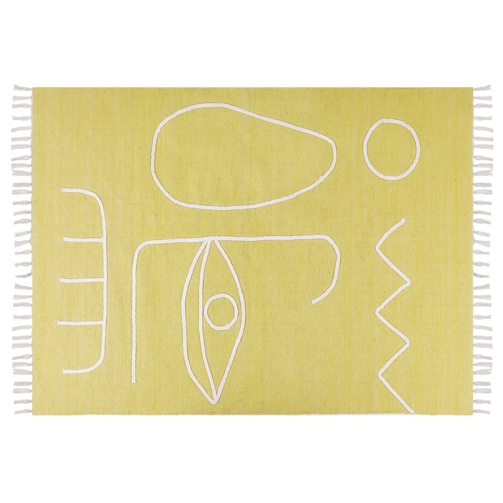 Tappeto rettangolare per interni e per esterni in poliestere con motivo a nappe giallo 140 x 200 cm  stile boho