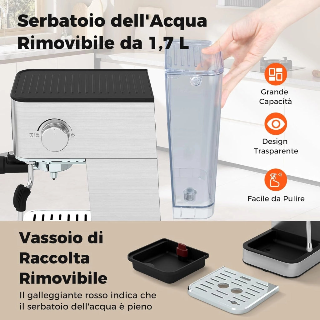 Macchina da caffè Automatica, Schermo a Sfioramento, Macchina per Espresso in Acciaio Inossidabile per Cappuccino Latte Macchiato, 26 x 21 x 28 cm