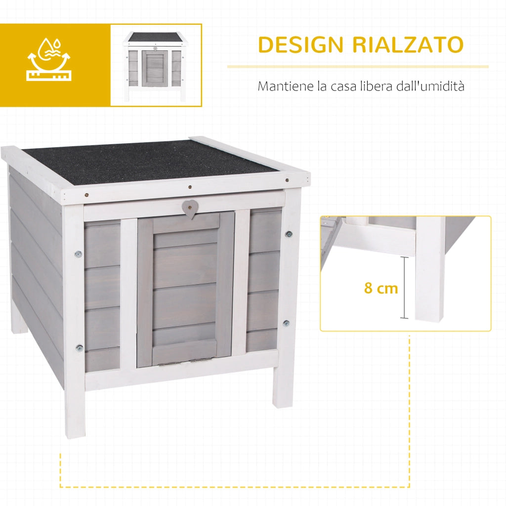 EasyComfort Gabbia per Conigli in Legno da Esterno con Tetto in Asfalto e Rampa Antiscivolo, 42x51x43cm, Grigia