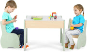 3 in 1 Set Tavolo e Sedie per Bambini, Tavolo da Attività per Bambini con 2 Sedie, Lavagna Rimovibile e Deposito, per Giocare, Disegnare e Leggere, in Legno (Verde)